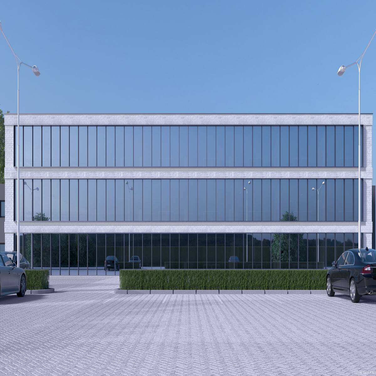 Das Sonnenschutzglas ISOLAR SOLARLUX® sunlite silver-grey 25 bietet starke Sonnenreflexion, hohe Energieeffizienz und eine elegante silbergraue Optik für moderne Fassaden im Sonnenlicht.