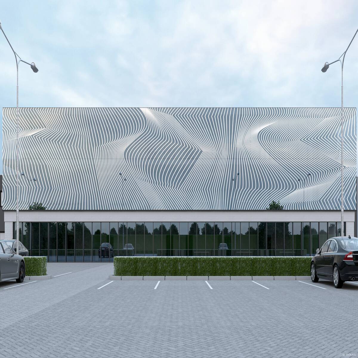 Das ISOLAR DEKOREX® decodesign A70 Glas kombiniert eine 30 % Siebdruckstruktur mit moderner Gestaltung und funktionalem Sonnenschutz für elegante Fassaden- und Innenanwendungen.
