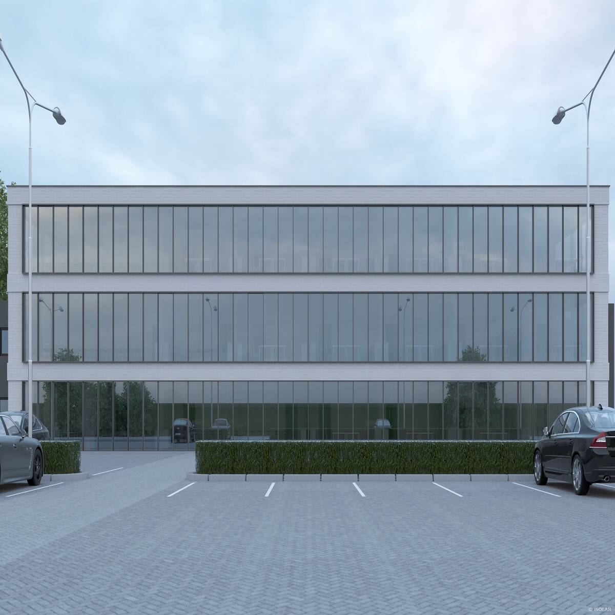 Das Sonnenschutzglas ISOLAR SOLARLUX® sunlite grey 45 kombiniert eine neutrale graue Reflexion mit hoher Lichtdurchlässigkeit und sorgt für effektiven Hitzeschutz bei eleganter Fassadengestaltung.