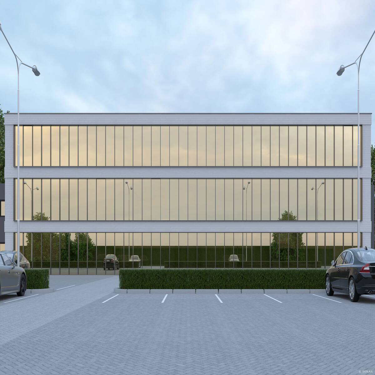 Das ISOLAR SOLARLUX® sunbelt Asian gold Glas von Arnold Glas verbindet edle, goldene Reflexe mit effizientem Wärmeschutz und sorgt bei bewölktem Himmel für eine harmonisch warme Fassadenwirkung.