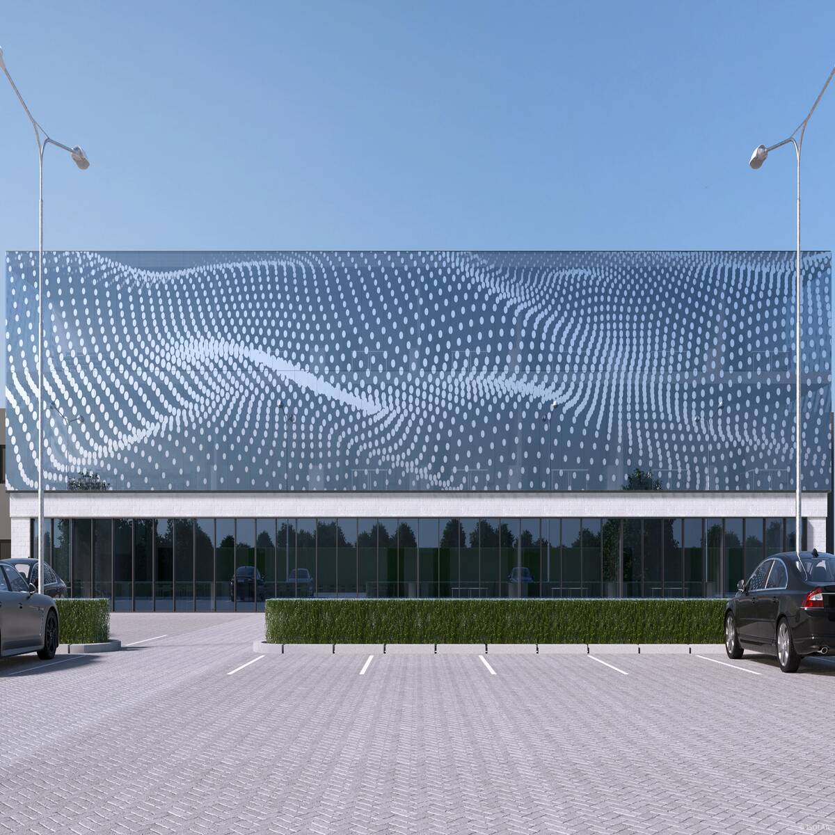 DEKOREX® decodesign A70 von ISOLAR bietet mit halbtransparenter Bedruckung dekorative Akzente und kontrollierte Lichtdurchlässigkeit – ideal für moderne Architektur mit funktionalem Anspruch.