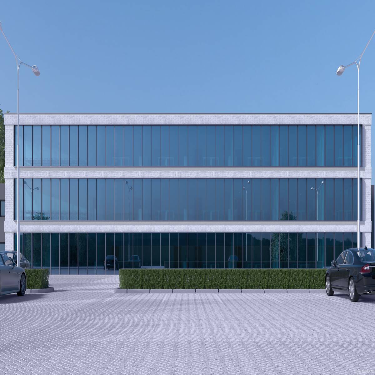 Das Sonnenschutzglas ISOLAR SOLARLUX® sunlite grey 65 bietet eine ausgewogene Kombination aus Lichtdurchlässigkeit, Wärmeschutz und neutral grauer Reflexion – ideal für moderne Fassaden im Sonnenlicht.