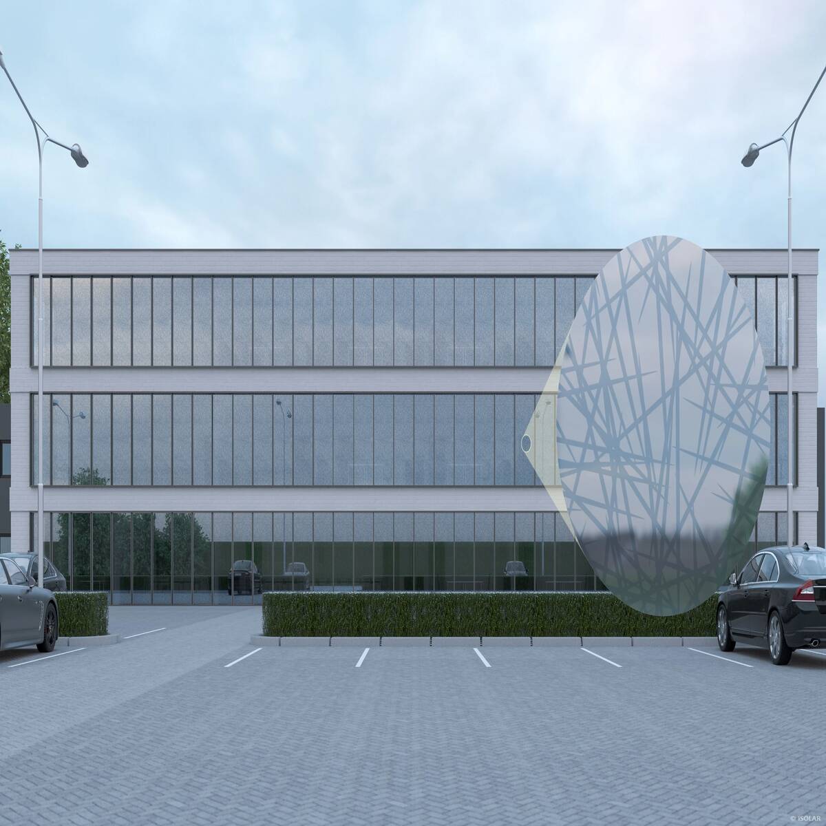 Das Vogelschutzglas ORNILUX® supermikado nutzt eine kaum sichtbare, unregelmäßige UV-Struktur, die Vögel vor Kollisionen schützt und gleichzeitig maximale Transparenz für die Architektur bietet.