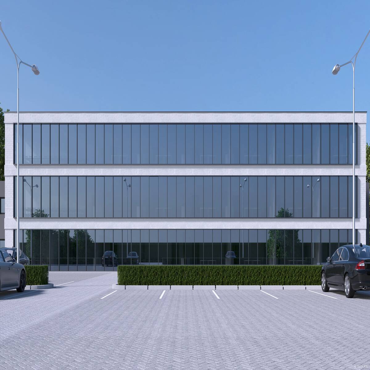 Das ISOLAR SOLARLUX® sunbelt crystal Sonnenschutzglas von Arnold Glas verbindet natürliche Lichtwirkung mit Wärmedämmung und schafft eine kristallklare Fassadenästhetik bei bewölktem Himmel.