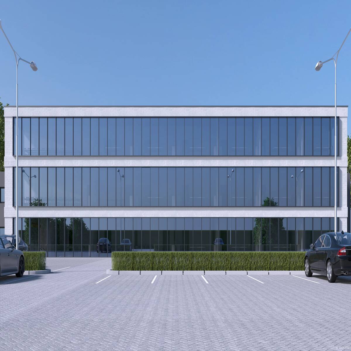 SOLARLUX® sunbelt A61 bietet optimale Lichtdurchlässigkeit und Wärmeschutz bei diffuser Bewölkung und unterstützt eine ruhige, klare Fassadenwirkung in modernen Gebäuden.