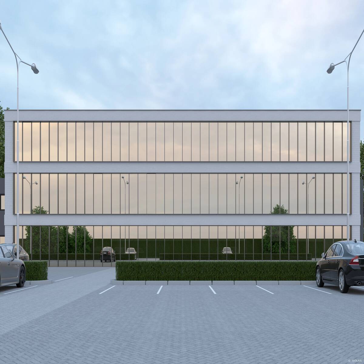 Das ISOLAR SOLARLUX® sunbelt gold Glas von Arnold Glas bietet bei bewölktem Himmel sanfte Goldtöne, hohen Wärmeschutz und eine elegante, warme Fassadenwirkung für moderne Architektur.