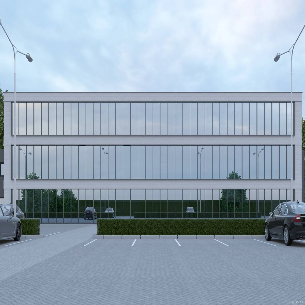 Das Sonnenschutzglas ISOLAR SOLARLUX® sunbelt silber von Arnold Glas bietet bei bewölktem Himmel dezente silbrige Reflexion, hohe Lichtdurchlässigkeit und effizienten Wärmeschutz für elegante Fassaden.