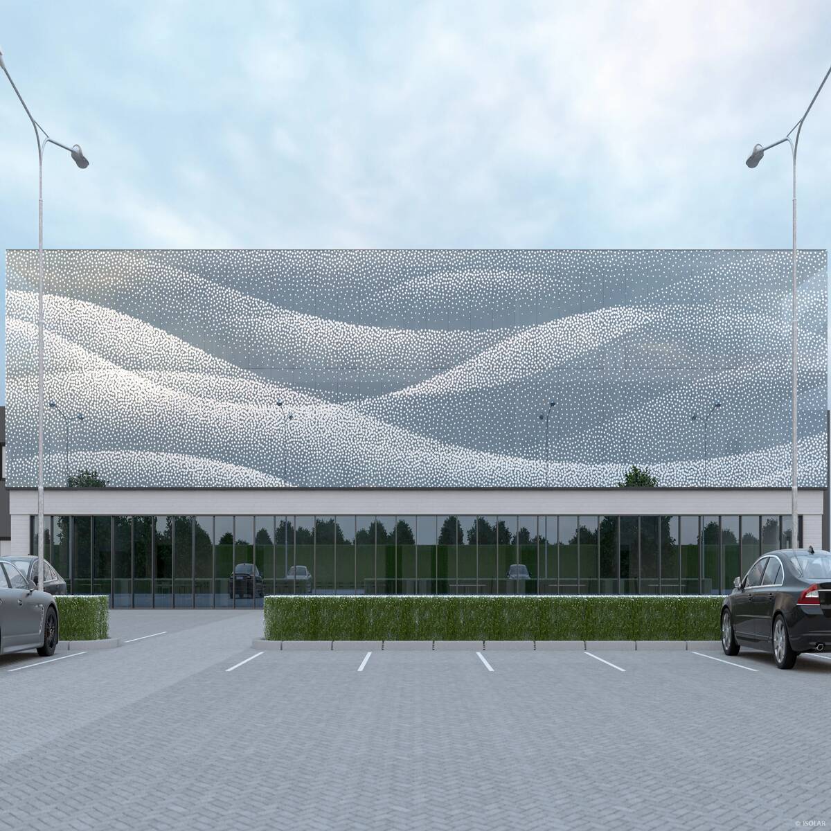 Das ISOLAR DEKOREX® decodesign A70 Glas vereint Sonnenschutz und Design: Die strukturierte Oberfläche mit 70 % Bedruckungsgrad schafft ästhetische Akzente und kontrollierte Lichtdurchlässigkeit.